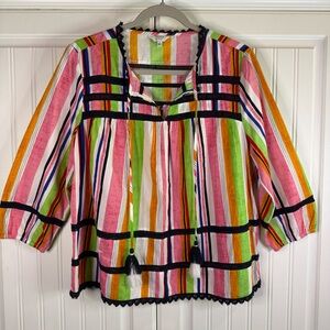 Crown & Ivy Striped Cotton Blouse – Size Medium